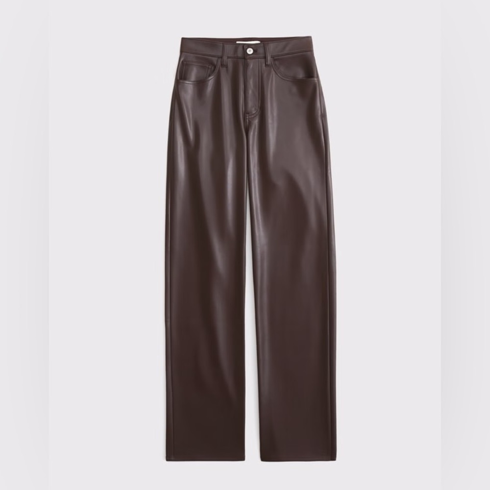 ABERCROMBIE & FITCH CURVE LOVE HIGH RISE 90S RELAXED VEGAN LEATHER PANT - Picture 9 of 12